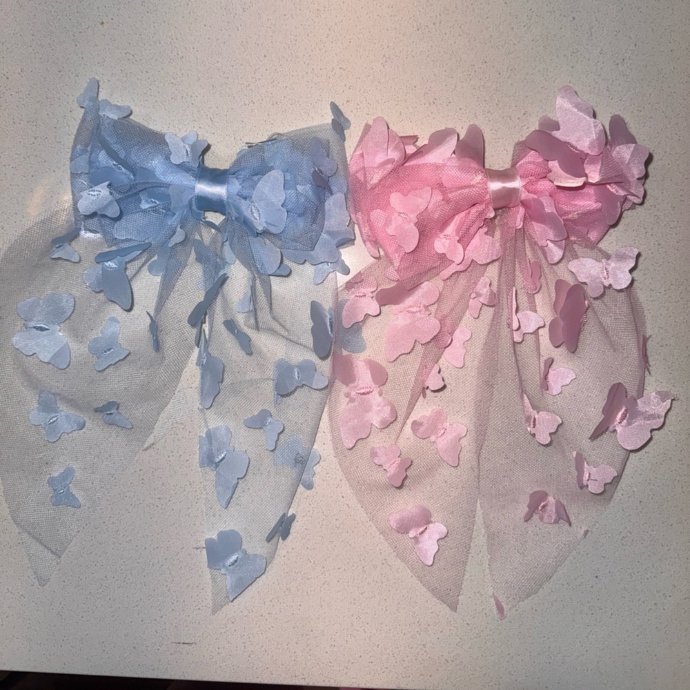 Butterfly Hair Bows in Blue and Pink